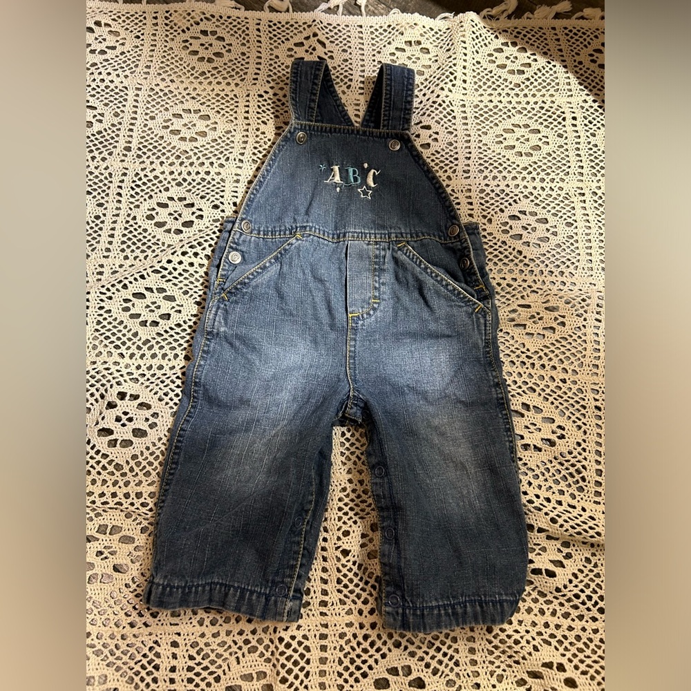 Please Mum jersey lined denim overalls size 6 months